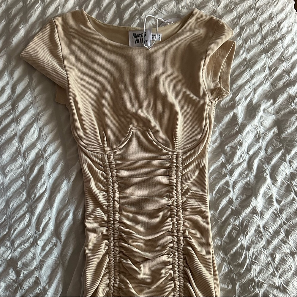 Princess Polly Beige Ruched Mini Dress